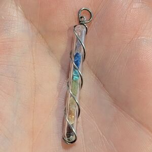 Rainbow Stone Chips Pendant Chakra Dna Glass Vial Pendant 925 - Neat!